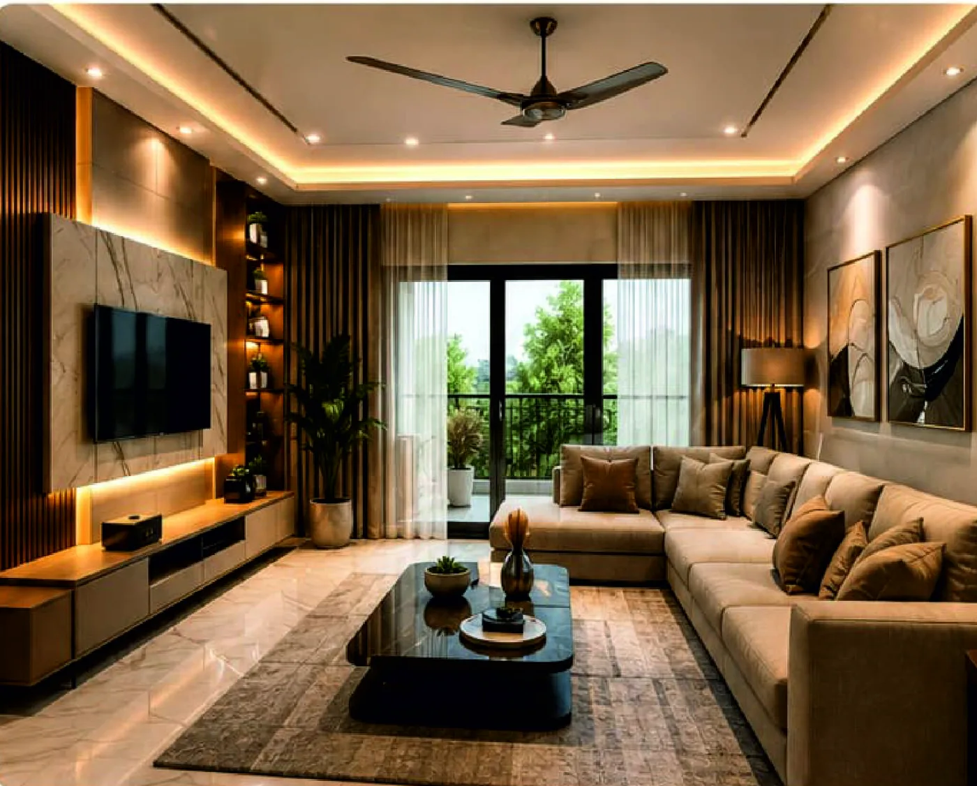 Living Room — 3 BHK Modern Simplex, Design My House